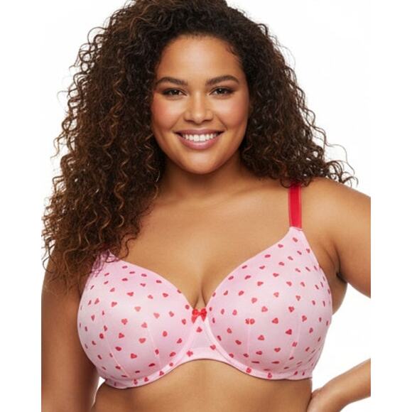 Torrid 48D Pink with Red Hearts Underwire Perfect T-shirt Lightly Lined Bra - Picture 1 of 8
